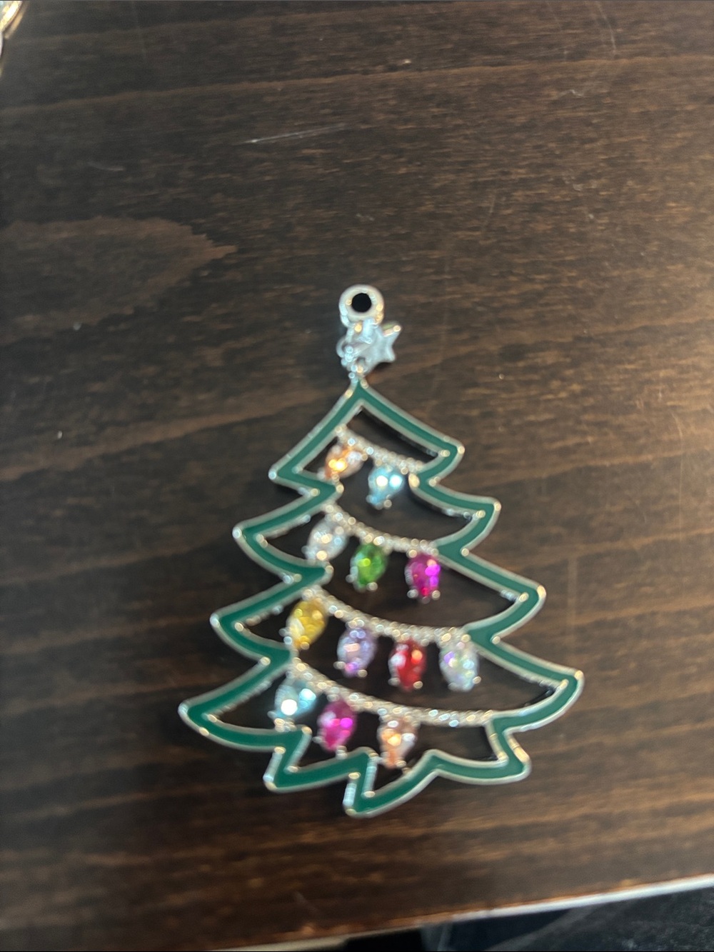 Holiday silver Green Christmas Tree Pendant with Multicolor Gems